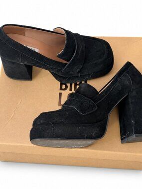 Bibi Lou Natalie Black Suede Platform Loafer Heels EU 37 With Box